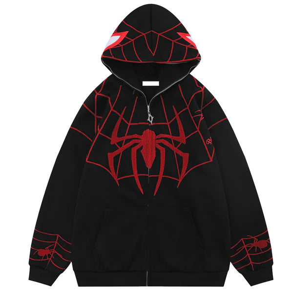 MELTEDSMILE FULL ZIP EMBROIDERY UNISEX SPIDER HOODIE