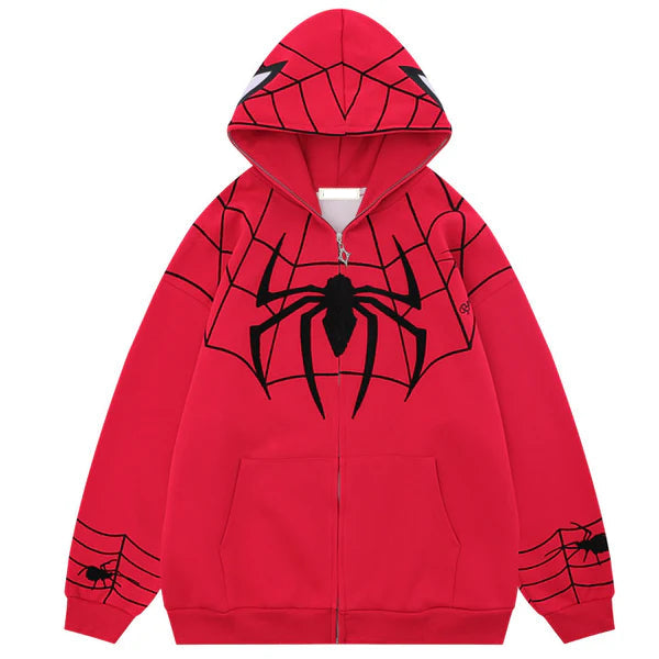 MELTEDSMILE FULL ZIP EMBROIDERY UNISEX SPIDER HOODIE