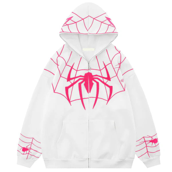 MELTEDSMILE FULL ZIP EMBROIDERY UNISEX SPIDER HOODIE