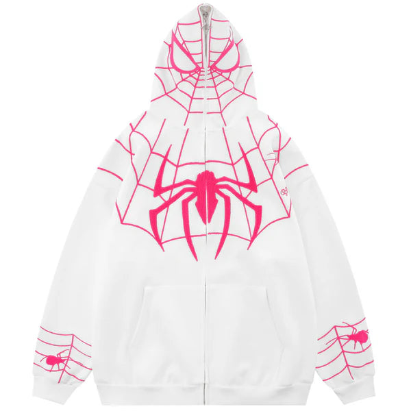 MELTEDSMILE FULL ZIP EMBROIDERY UNISEX SPIDER HOODIE