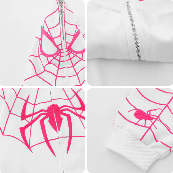 MELTEDSMILE FULL ZIP EMBROIDERY UNISEX SPIDER HOODIE